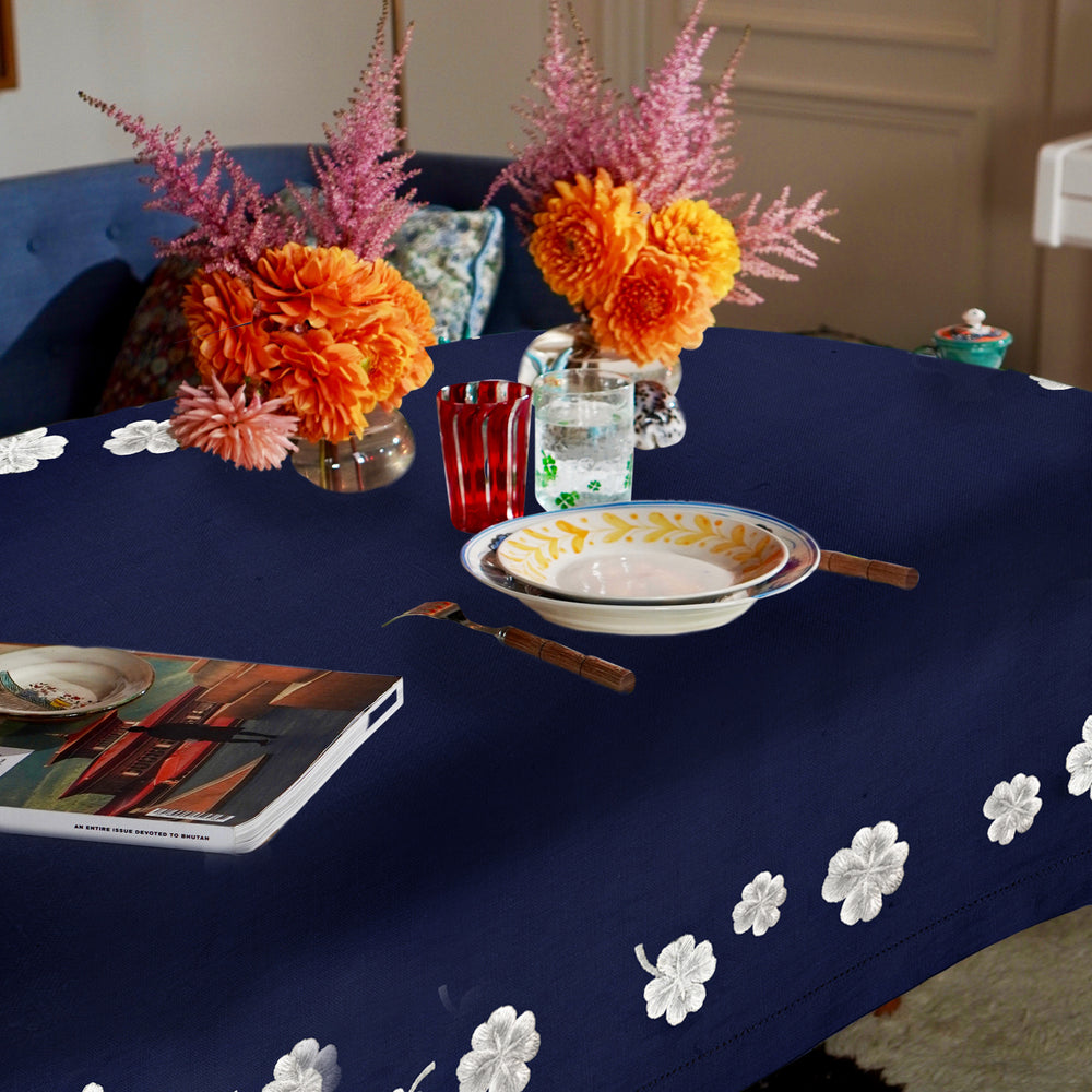 Silver Star Tablecloth - Navy