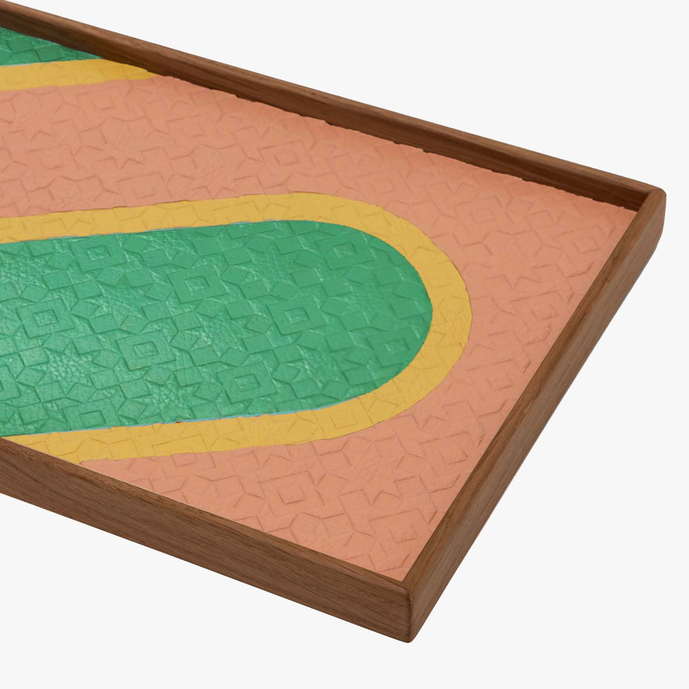 Green and Pink Tray - Dark Wood