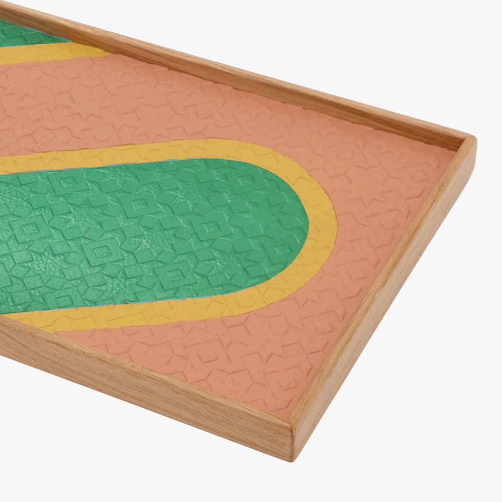 Green and Pink Tray - Light Wood