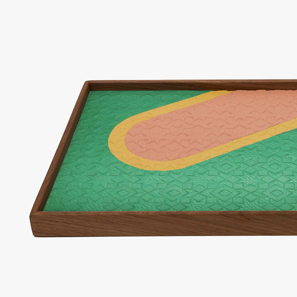 Green and Pink Tray - Dark Wood
