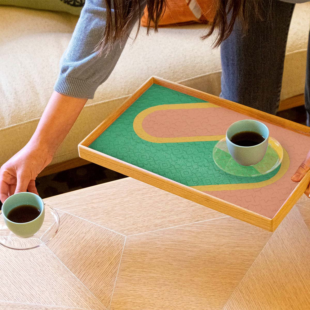 Green and Pink Tray - Light Wood
