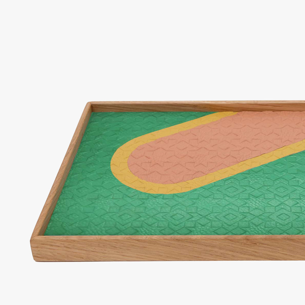 Green and Pink Tray - Light Wood