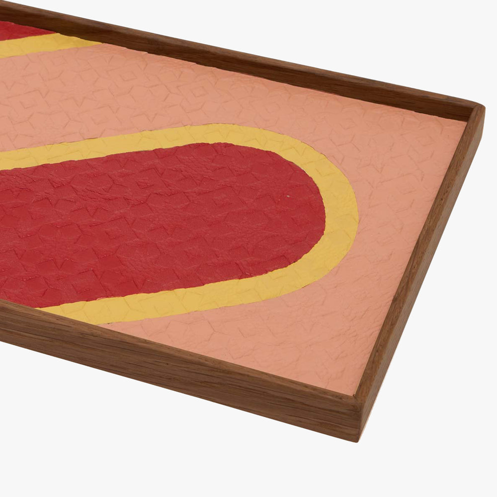 Red and Pink Tray - Dark Wood