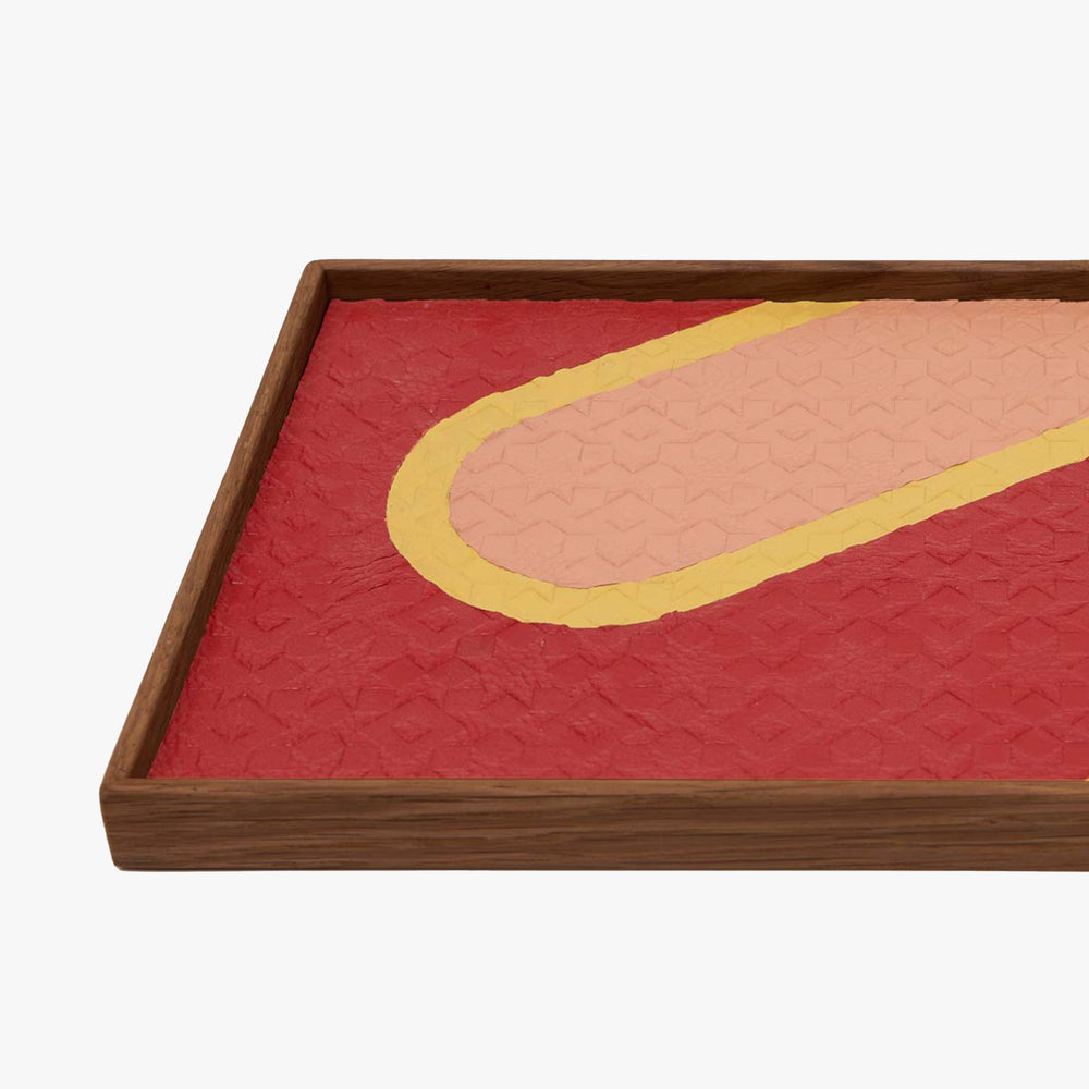 Red and Pink Tray - Dark Wood