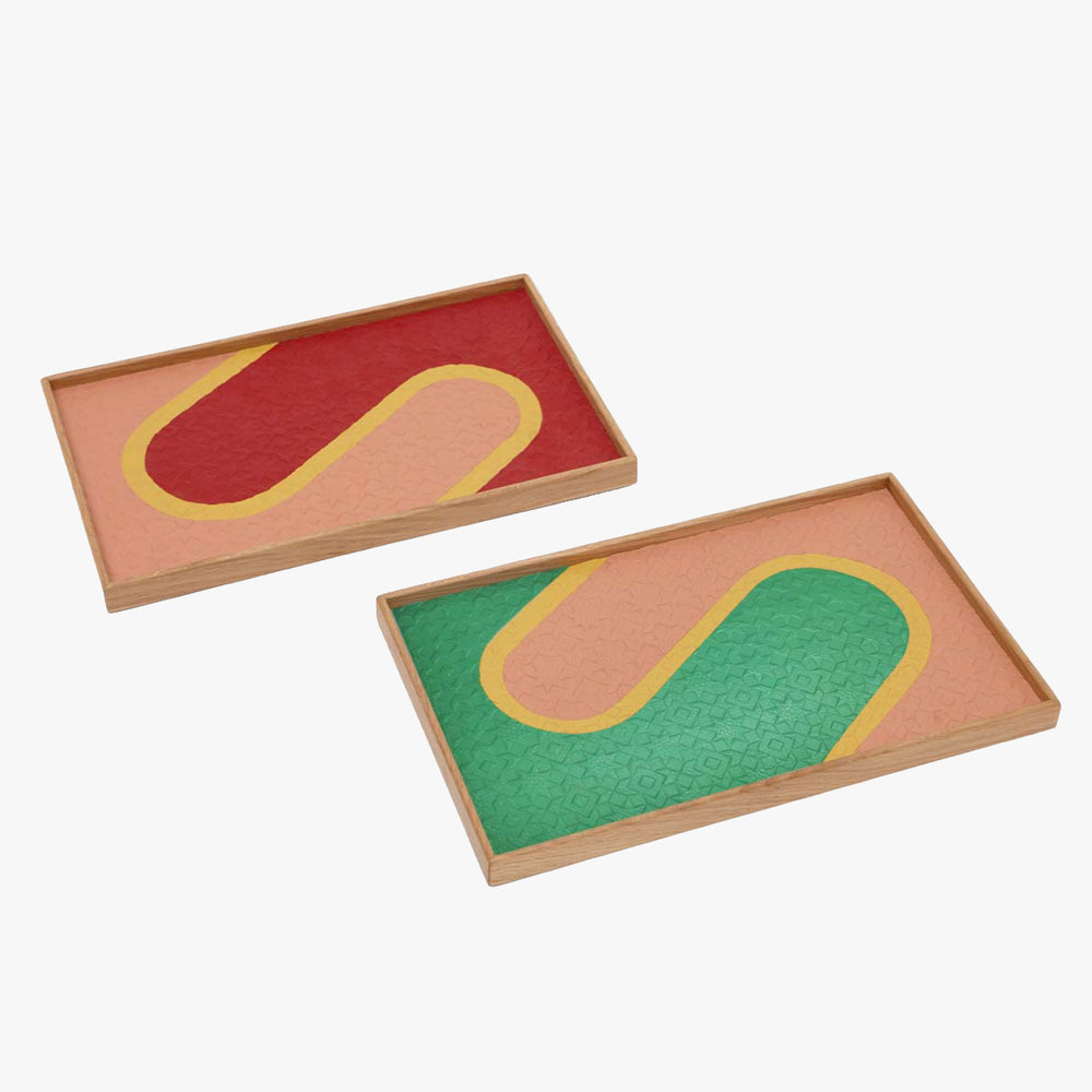 Green and Pink Tray - Light Wood