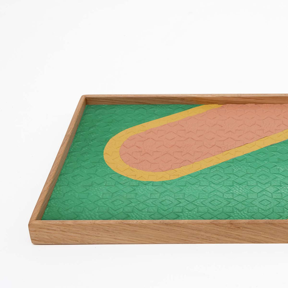Green and Pink Tray - Light Wood