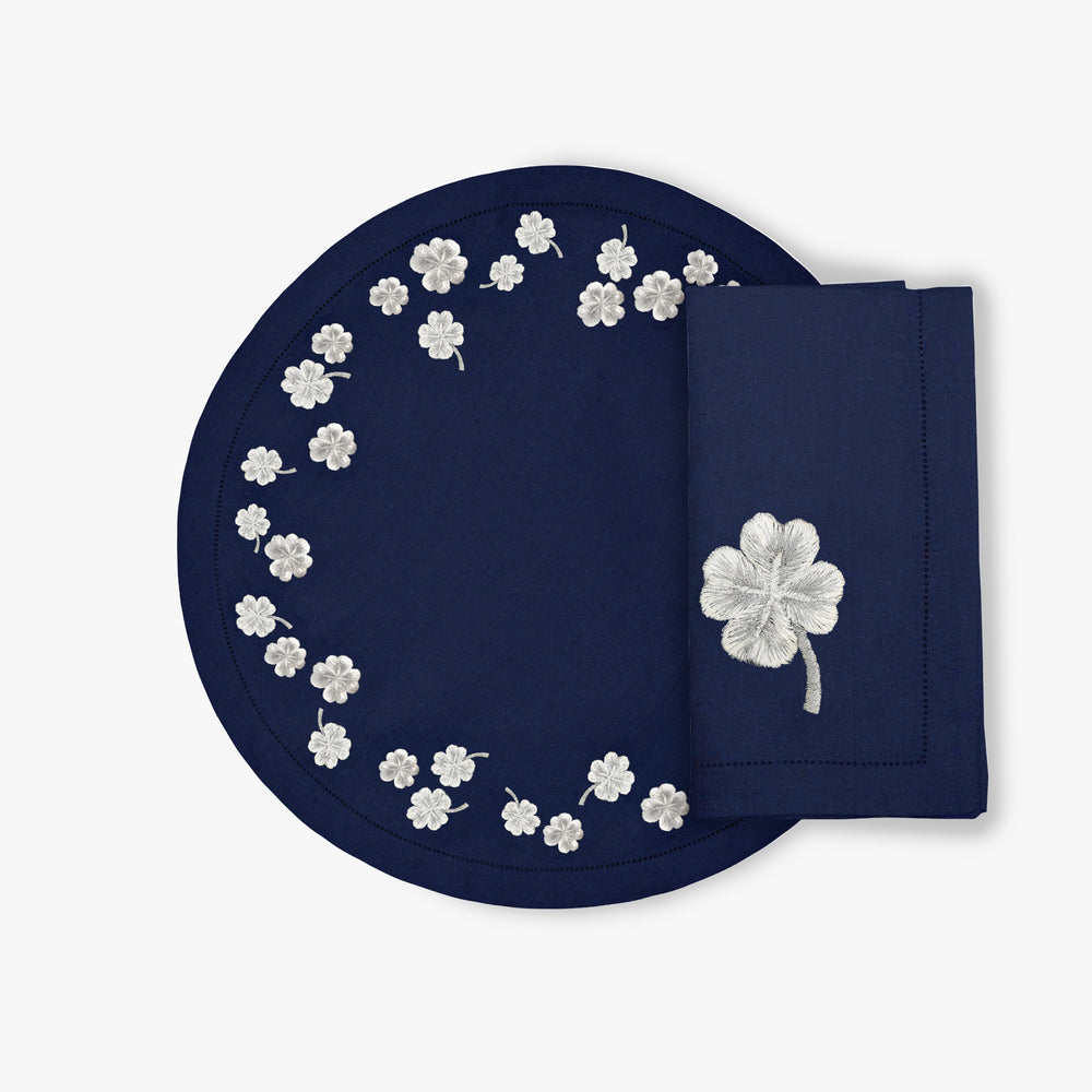 Set de Table Rond Trèfles d'Argent - Marine